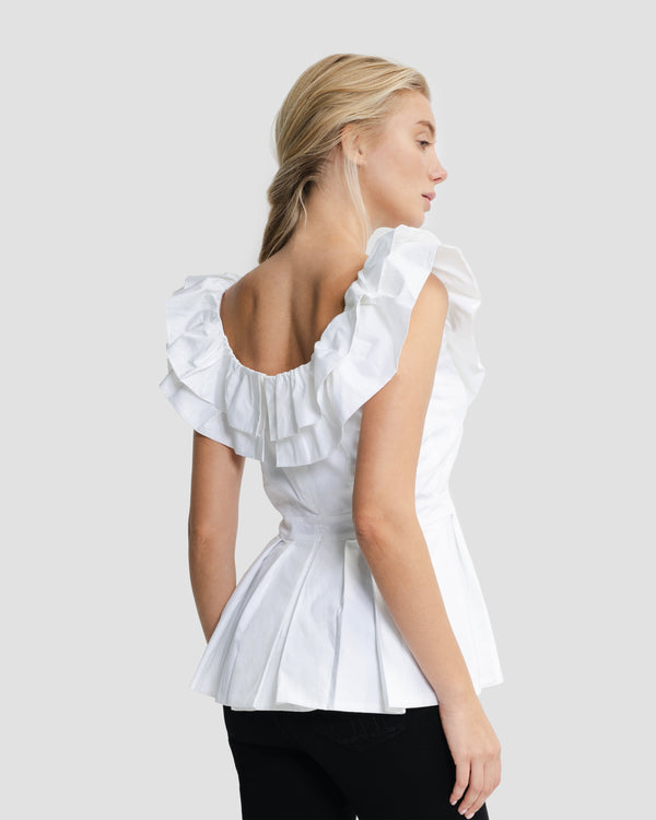 Gianfranco Ferre Ruffled Peplum Top White