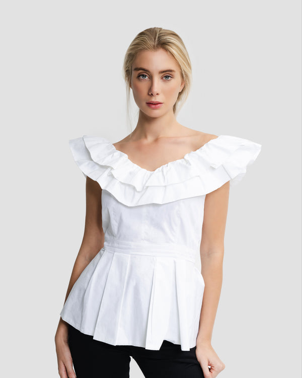 gianfranco ferre Ruffled Peplum Top White