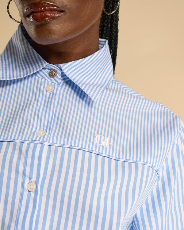 Gianfranco Ferre Striped Belted Shirt Dress Blue