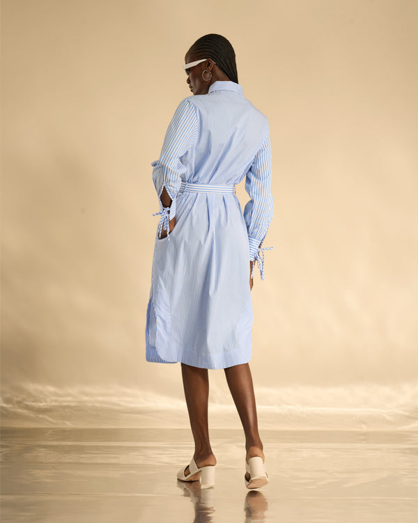Gianfranco Ferre Striped Belted Shirt Dress Blue