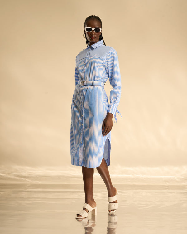 gianfranco ferre Striped Belted Shirt Dress Blue