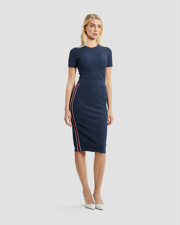 Gianfranco Ferre Tapered Knit Pencil Skirt Navy