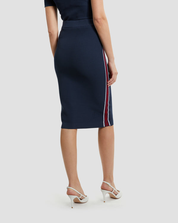 Gianfranco Ferre Tapered Knit Pencil Skirt Navy