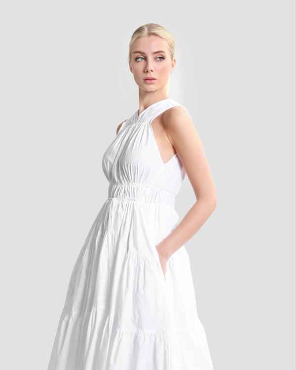 Gianfranco Ferre Tiered Poplin Midi Dress White