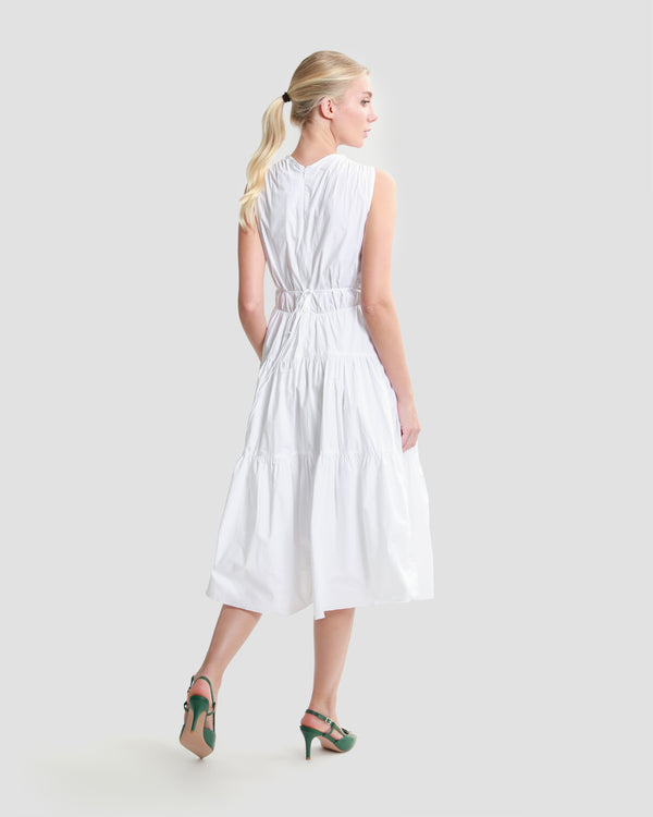 Gianfranco Ferre Tiered Poplin Midi Dress White