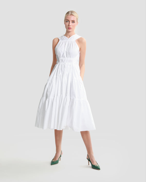 gianfranco ferre Tiered Poplin Midi Dress White