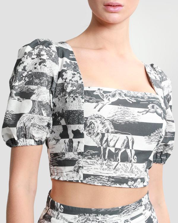 Gianfranco Ferre Toile Printed Cropped Top Black