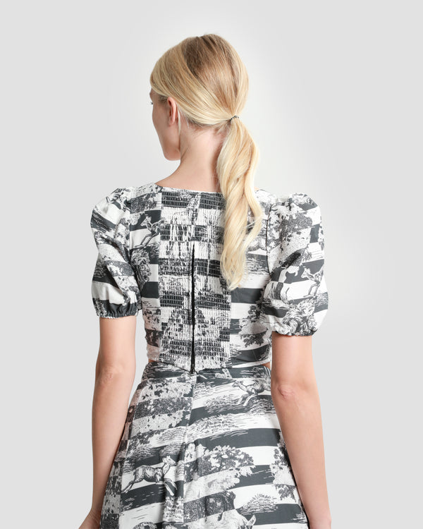 Gianfranco Ferre Toile Printed Cropped Top Black