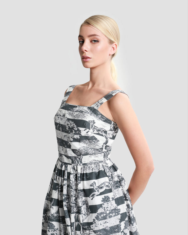 Gianfranco Ferre Toile Printed Midi Dress Grey
