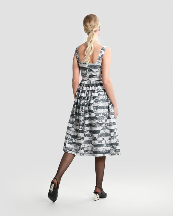 Gianfranco Ferre Toile Printed Midi Dress Grey