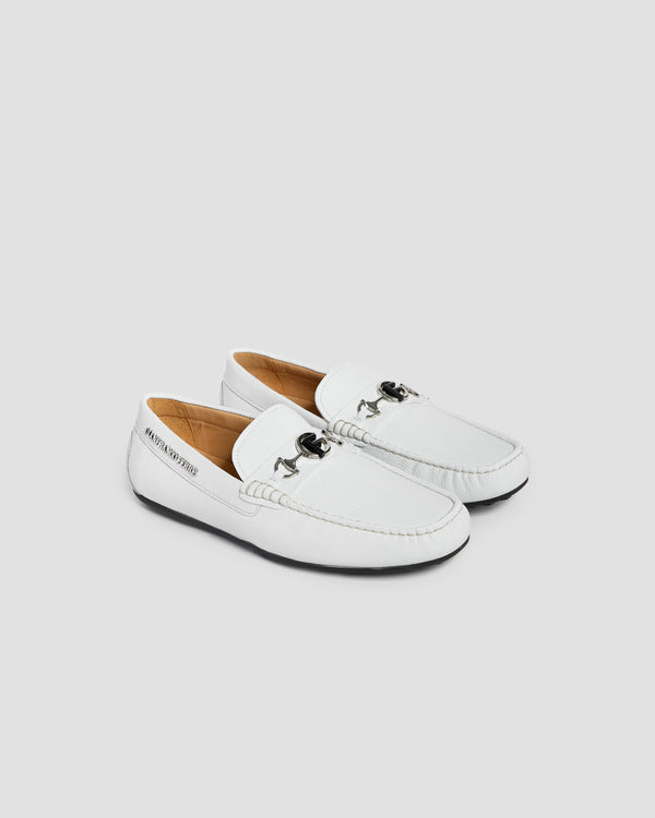 Gianfranco Ferre Two-Tone Monogram Moccasins White