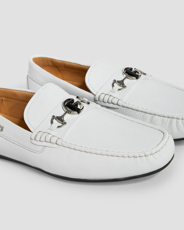 Gianfranco Ferre Two-Tone Monogram Moccasins White