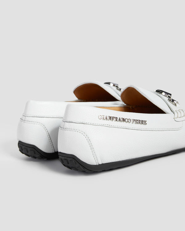 Gianfranco Ferre Two-Tone Monogram Moccasins White