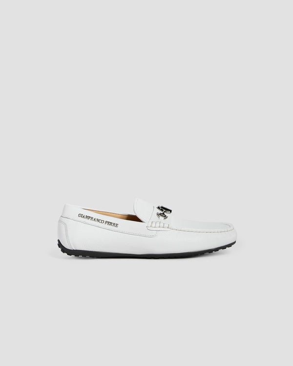 gianfranco ferre Two-Tone Monogram Moccasins White