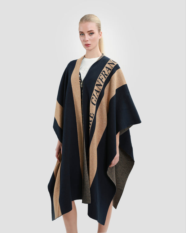 Gianfranco Ferre Two-Tone Poncho Black