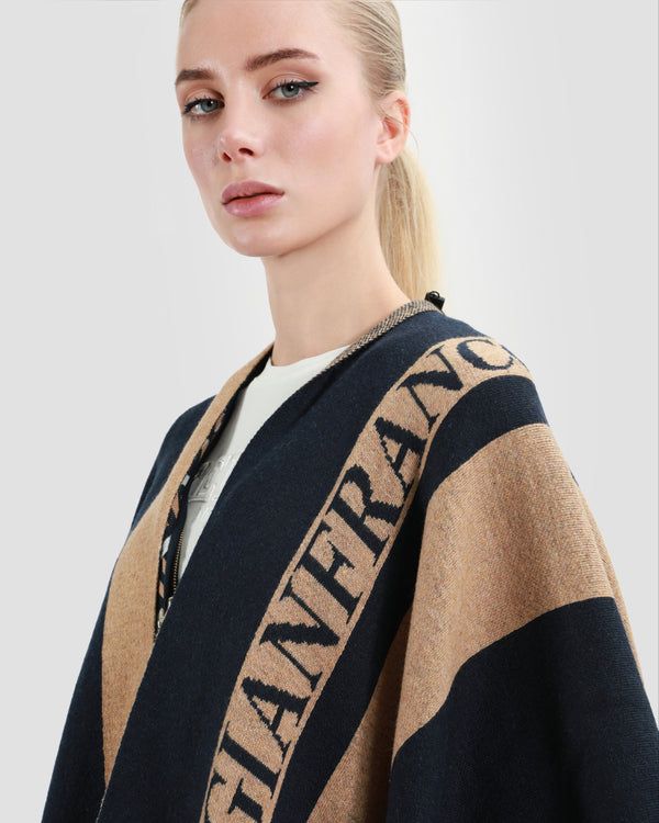 Gianfranco Ferre Two-Tone Poncho Black