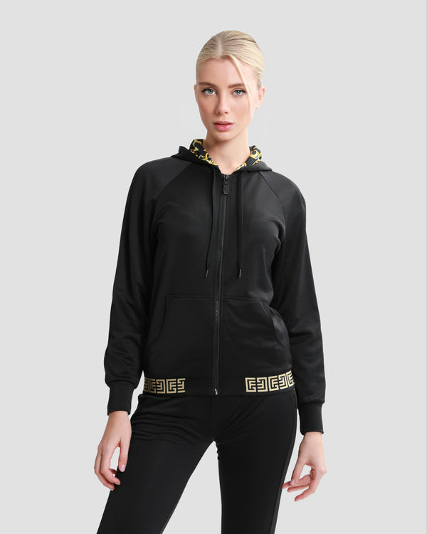 Gianfranco Ferre Velvet Tracksuit Hoodie Set Black