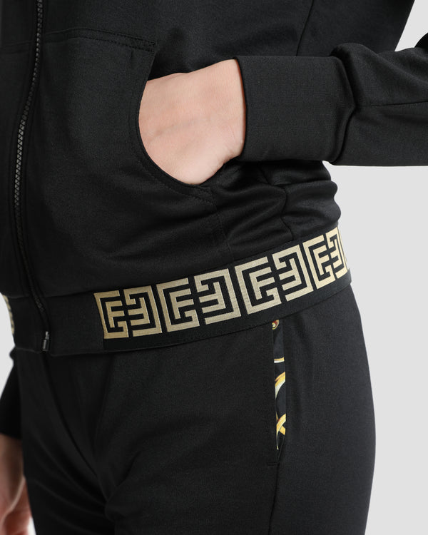 Gianfranco Ferre Velvet Tracksuit Hoodie Set Black