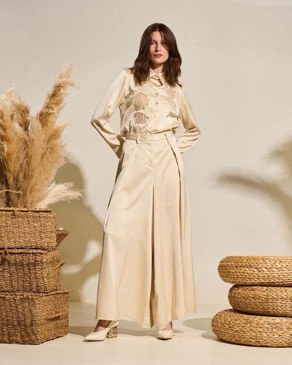 Gianfranco Ferre Wide-Leg Pleated Trousers Beige