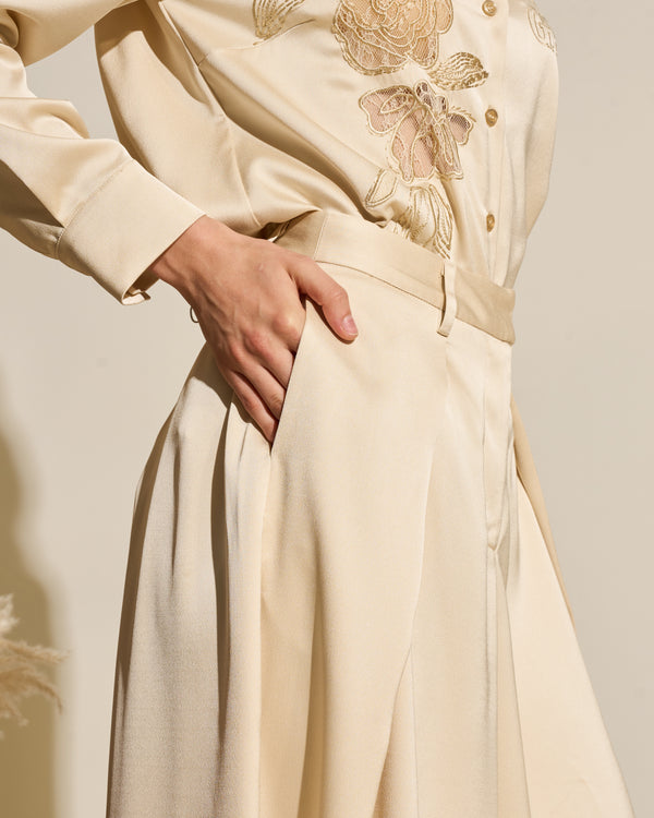 Gianfranco Ferre Wide-Leg Pleated Trousers Beige