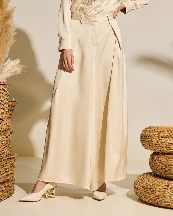 gianfranco ferre Wide-Leg Pleated Trousers Beige