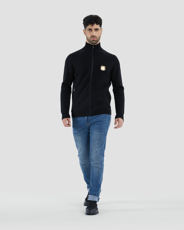 Gianfranco Ferre Zip Up Logo Patch Sweater Black