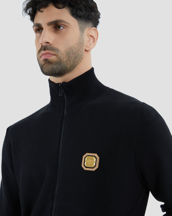 Gianfranco Ferre Zip Up Logo Patch Sweater Black