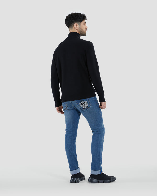 Gianfranco Ferre Zip Up Logo Patch Sweater Black