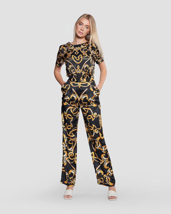 Gianfranco Ferre Gold Baroque Pleated Wide Pants Multicolor