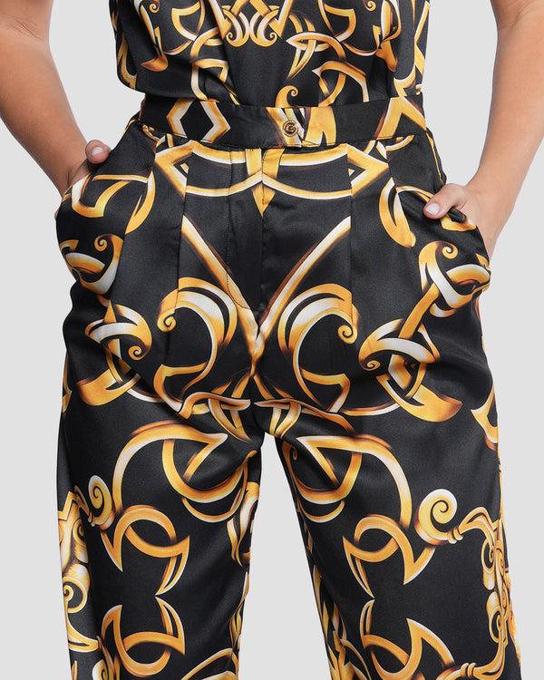 Gianfranco Ferre Gold Baroque Pleated Wide Pants Multicolor