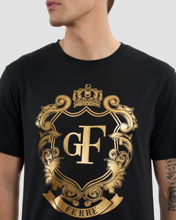 Gianfranco Ferre Gold-Tone Imperial Logo T-Shirt Black
