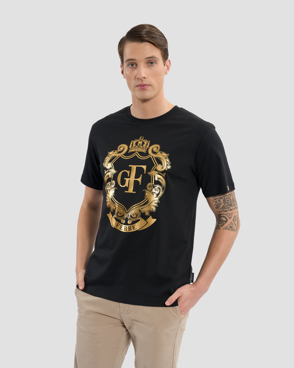 gianfranco ferre Gold-Tone Imperial Logo T-Shirt Black