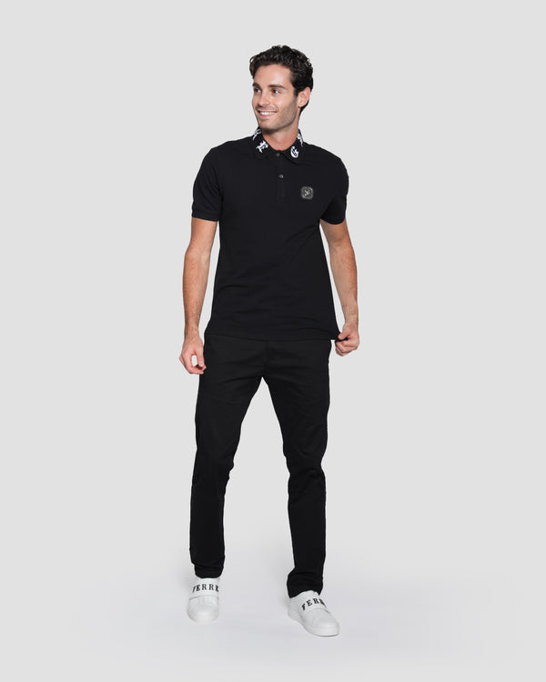 Gianfranco Ferre Gothic Logo-Embroidered Collar Polo Shirt Black