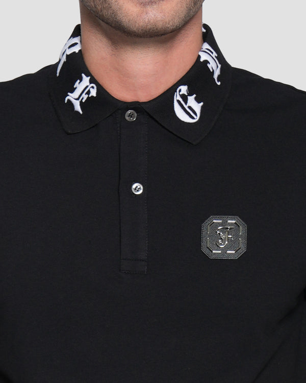 Gianfranco Ferre Gothic Logo-Embroidered Collar Polo Shirt Black