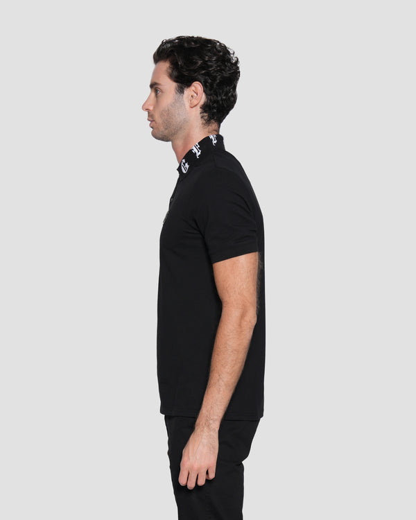 Gianfranco Ferre Gothic Logo-Embroidered Collar Polo Shirt Black