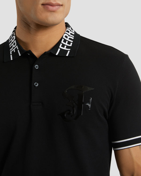 Gianfranco Ferre Gothic Monochrome Polo Shirt Black