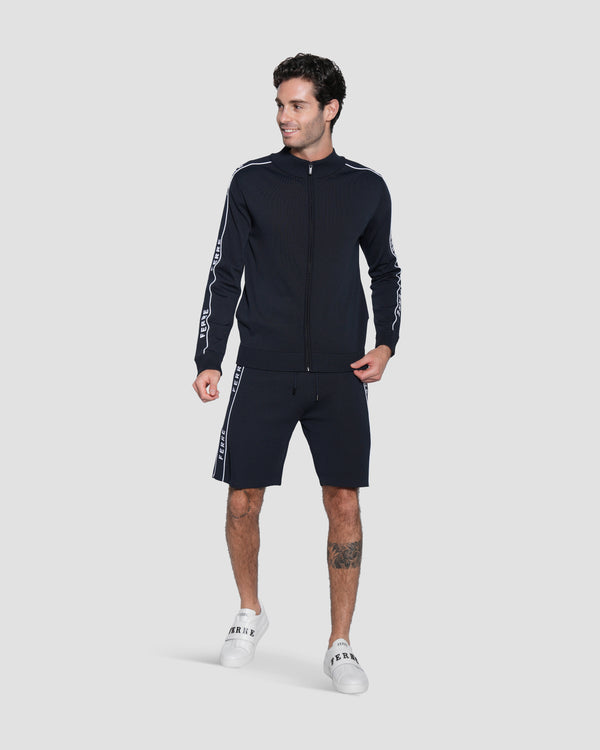 Gianfranco Ferre Jacquard Logo Tape Track Shorts Navy