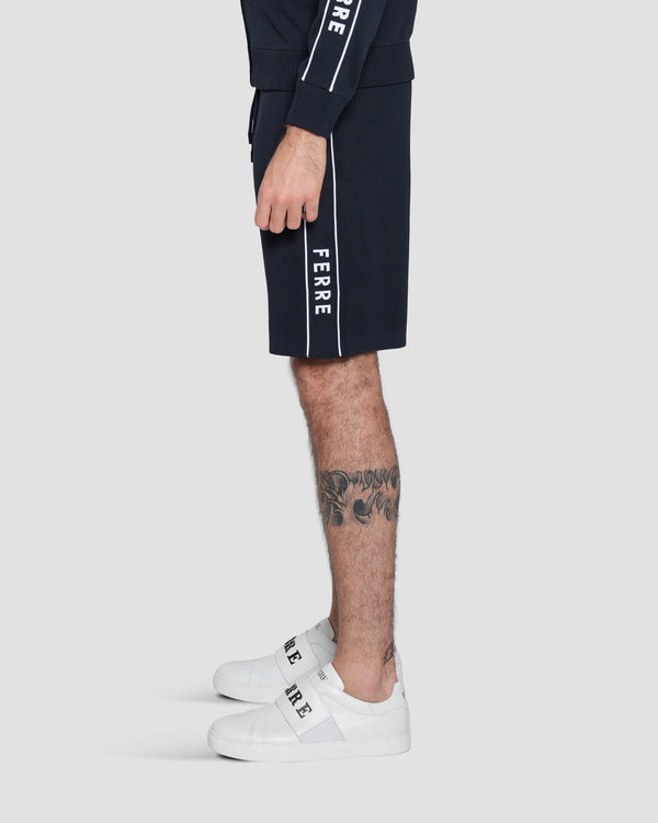 Gianfranco Ferre Jacquard Logo Tape Track Shorts Navy