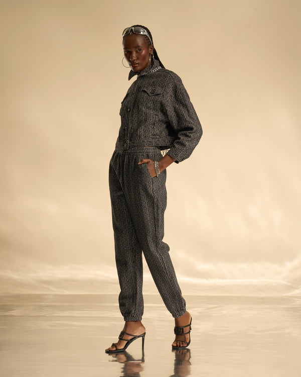 Gianfranco Ferre Jogger Fit Jacquard Denim Jeans Black