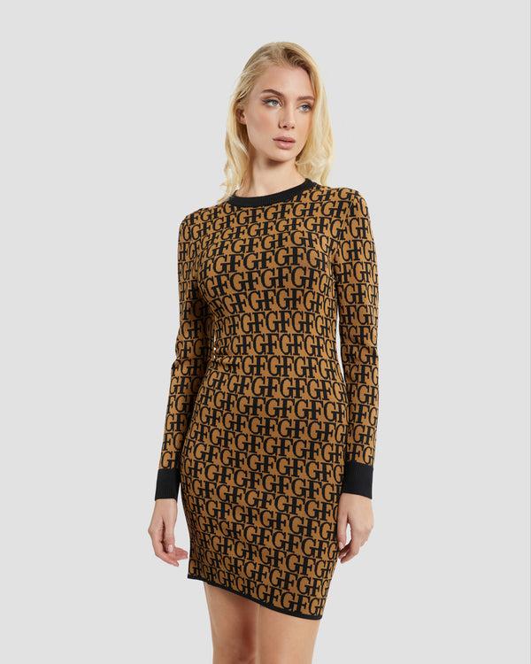 Gianfranco Ferre Knitted GF Long Sleeve Dress Brown