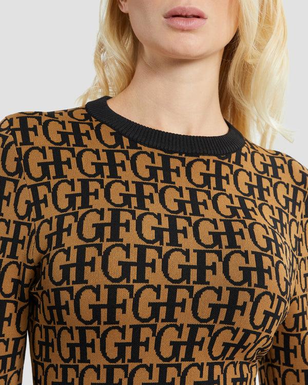 Gianfranco Ferre Knitted GF Long Sleeve Dress Brown