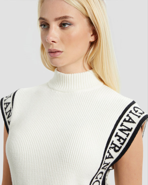 Gianfranco Ferre Knitted Logo Taper Poncho Off White