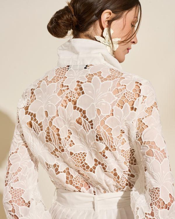 Gianfranco Ferre Lace Shirt Dress With Pleated Skirt White