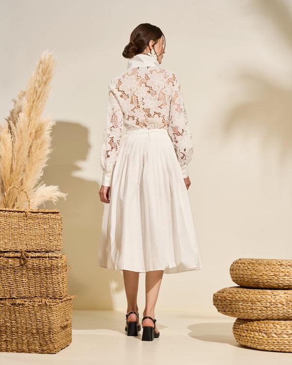 Gianfranco Ferre Lace Shirt Dress With Pleated Skirt White