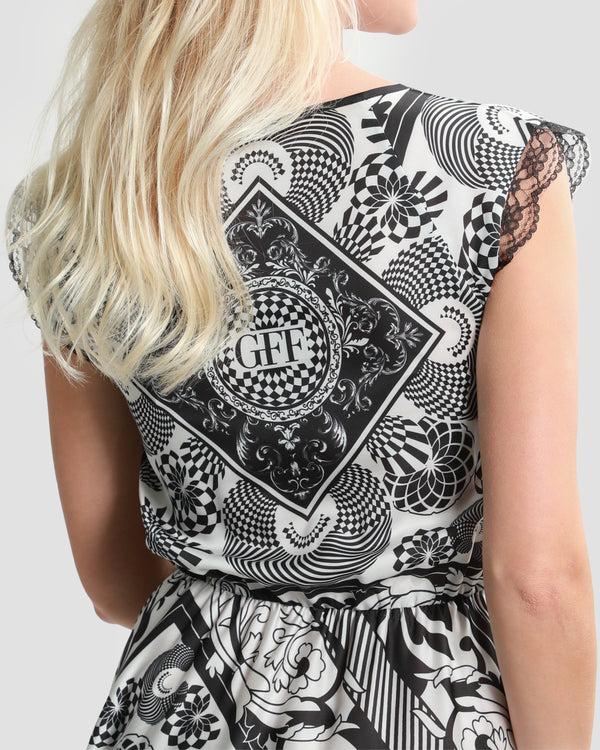 Gianfranco Ferre Lace Trimmed Graphic Printed Dress Black
