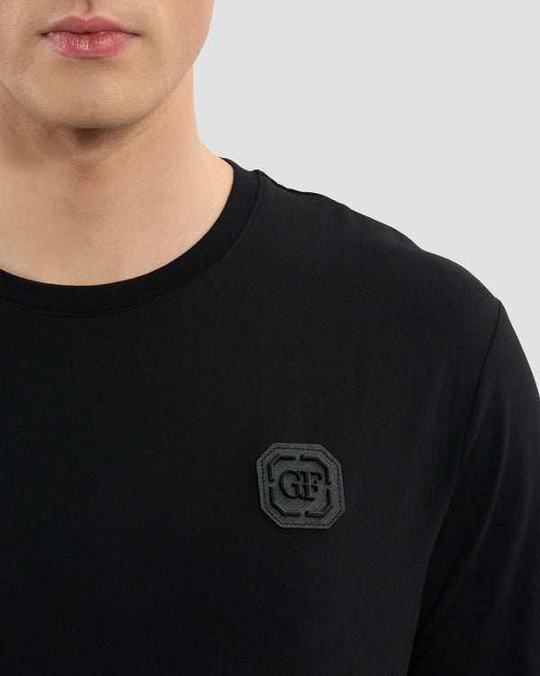 Gianfranco Ferre Leather Monogram Patched T-Shirt Black