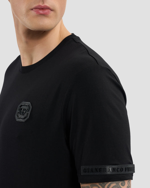 Gianfranco Ferre Leather Monogram Patched T-Shirt Black
