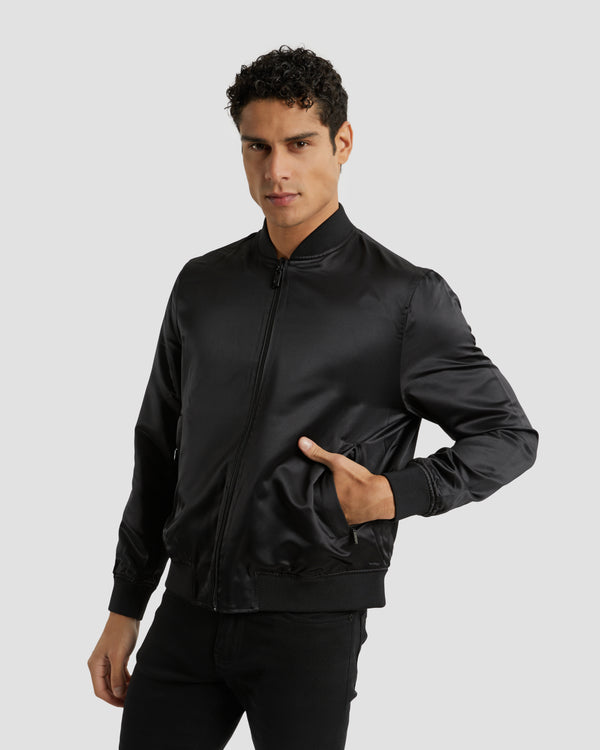 gianfranco ferre Leather Patched & Embroidered Reversible Bomber Jacket Black & Navy