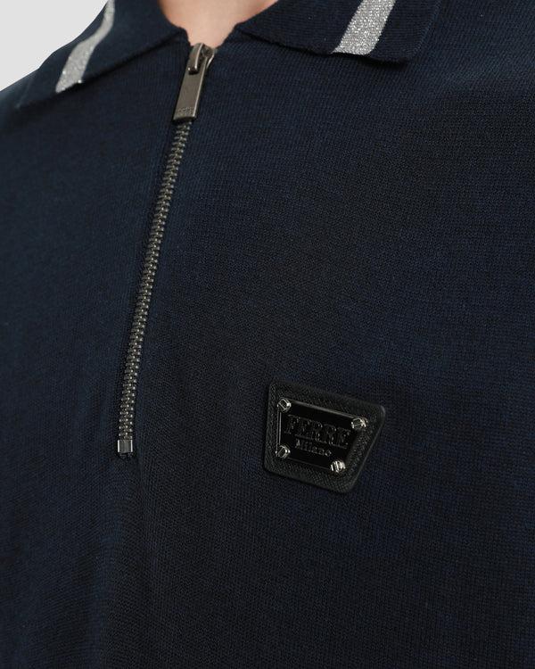 Gianfranco Ferre Logo Embellished Half Zip Top Navy
