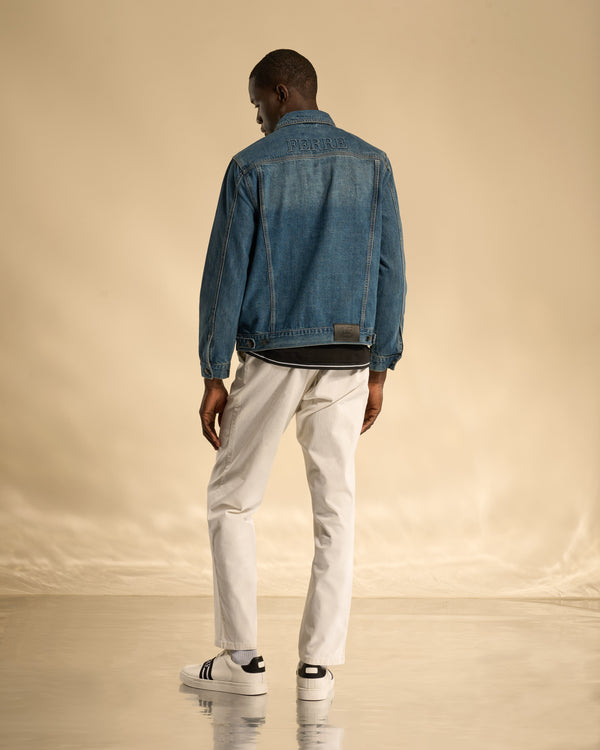 Gianfranco Ferre Logo Embossed Classic Denim Jacket Dark Blue